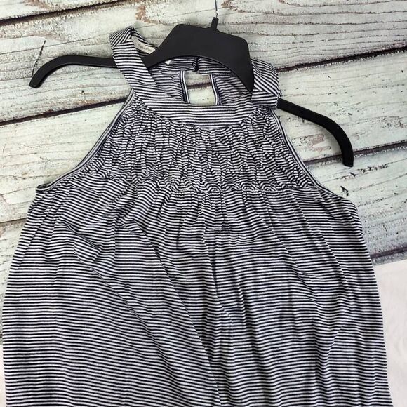 Maurices Black White Striped High Neck Sleeveless Tunic Top Size M Smocked Stret - Picture 3 of 8